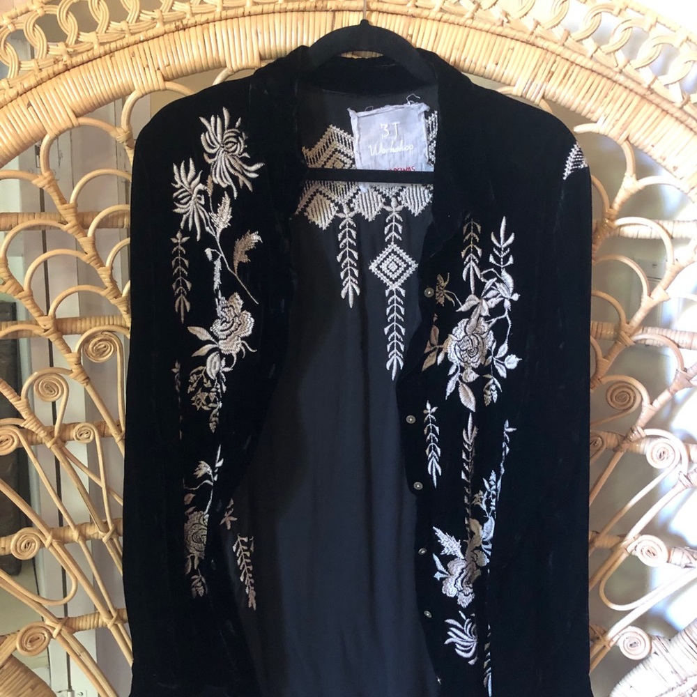 Johnny Was Black Velvet Embroidered Top